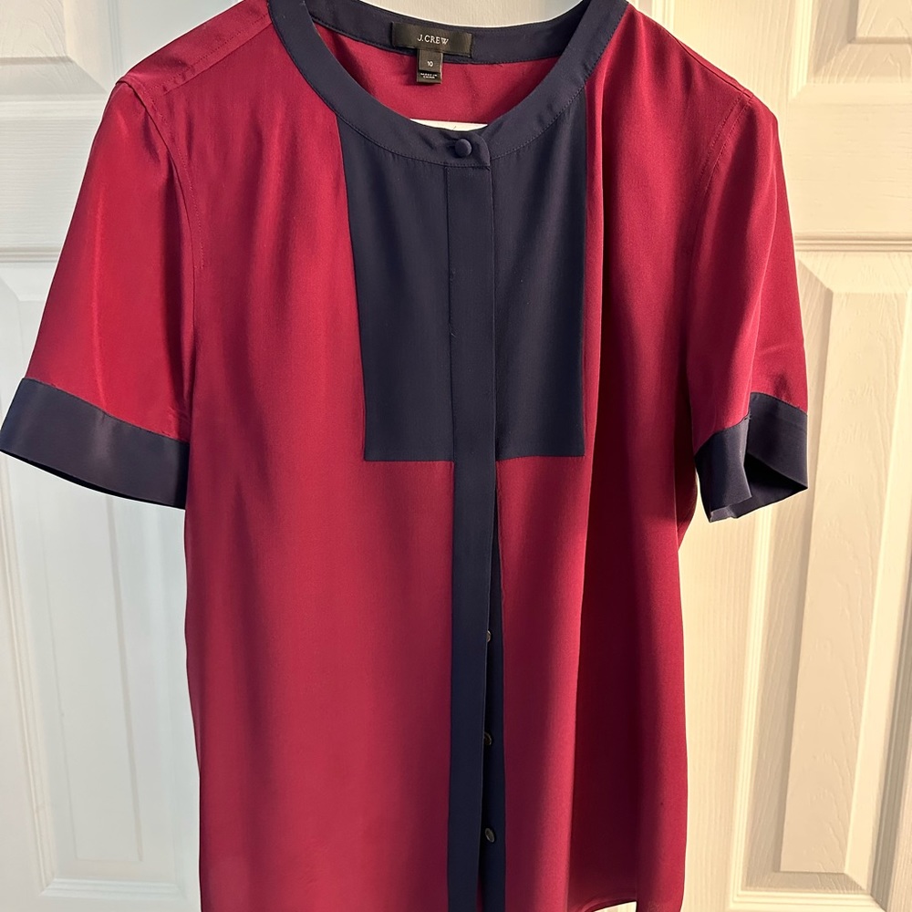 J. Crew Navy and Raspberry Colored Blouse